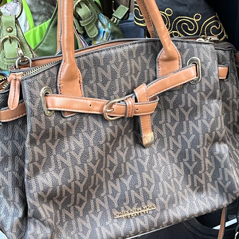 Jones New York Monogrammed Brown Leather Hand/Shoulder Bag